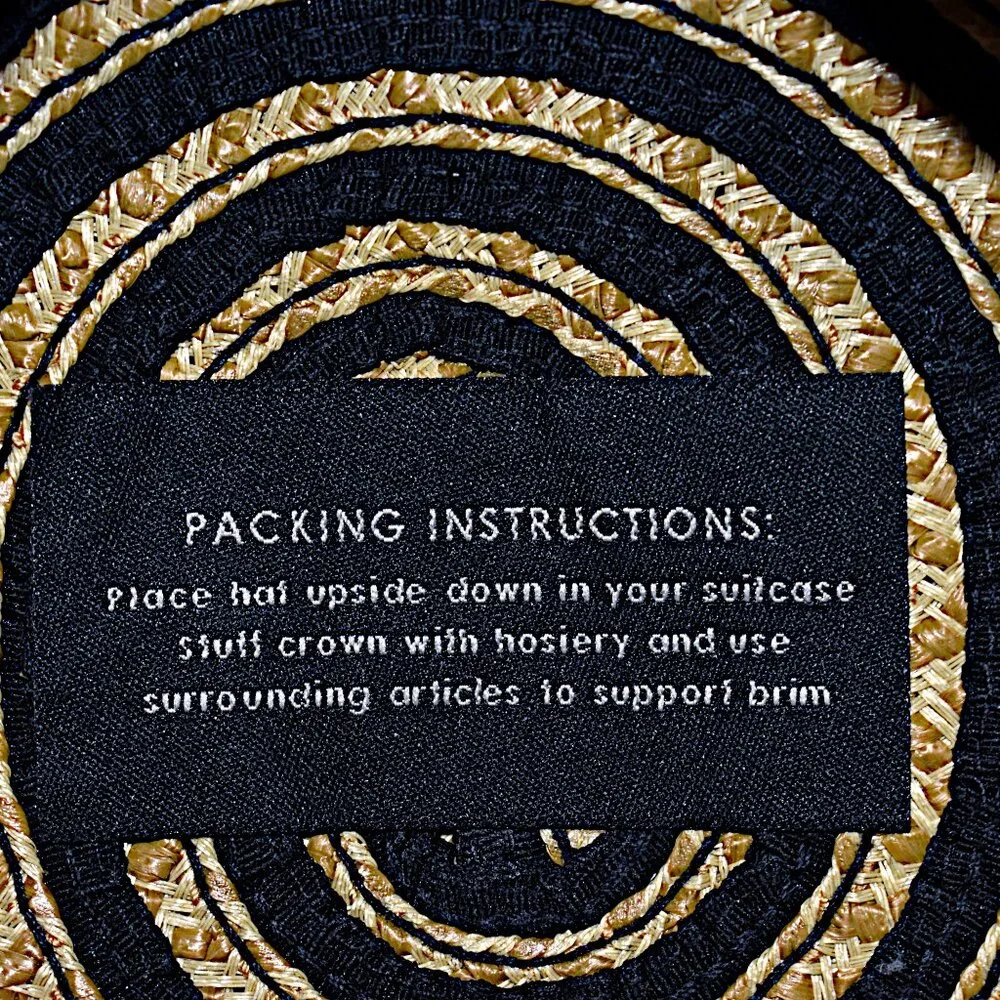 Eric Javits Womens Newsboy Hat Natural Raffia  Tan & Black UPF 50+ Packable Cap - Picture 5 of 7